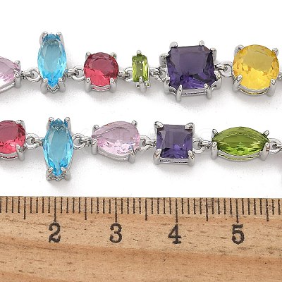 Brass Micro Pave Colorful Cubic Zirconia Link Chain Necklaces NJEW-M089-01P-1
