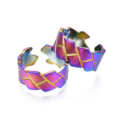 304 Stainless Steel Grooved Cuff Ring RJEW-N038-072-1