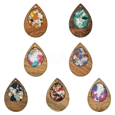 14Pcs 7 Colors Walnut Wood Resin Pendants WOOD-FS0001-31-1