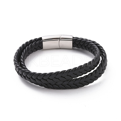 Black Microfiber Braided Cord Double-strand Bracelet with 304 Stainless Steel Magnetic Clasps BJEW-P275-24P-1