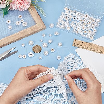 100Pcs 10 Style Resin Imitation Pearl Shank Buttons BUTT-WR0001-13-1