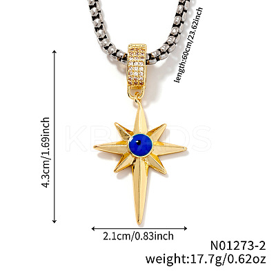 Vintage Retro Style Starburst Evil Eye Star Brass Cubic Zirconia Pendant Necklaces for Parties QO1430-1-1