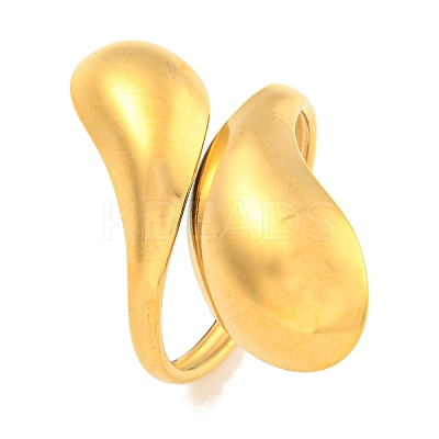 Ion Plating(IP) Teardrop 304 Stainless Steel Open Cuff Finger Rings for Women RJEW-P114-03G-1