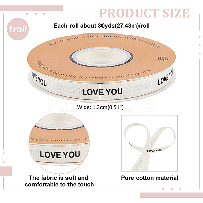30 Yards Cotton Love You Word Printed Ribbon OCOR-WH0086-87B-1