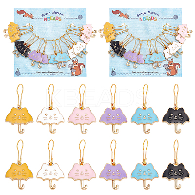 Alloy Enamel Cat Umbrella Pendant Locking Stitch Markers HJEW-PH01882-1
