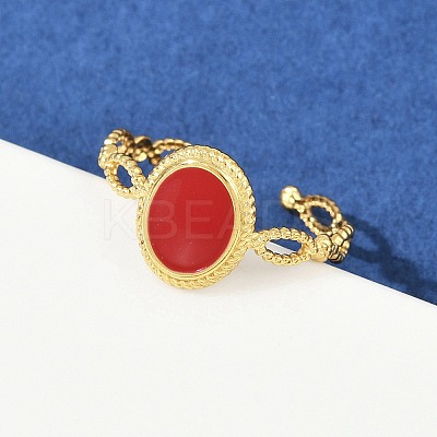 Oval 304 Stainless Steel Enamel Cuff Rings for Women RJEW-G355-01G-1