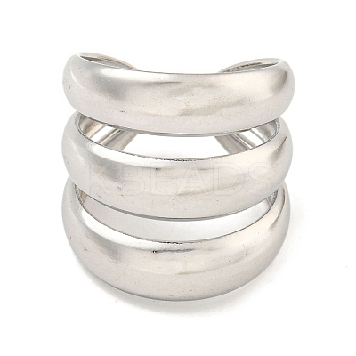 Non-Tarnish 304 Stainless Steel Three Layers Wide Open Cuff Ring for Women RJEW-A043-22P-1