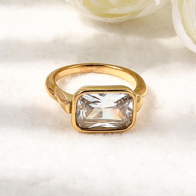 304 Stainless Steel Pave Single Cubic Zirconia Finger Rings for Women RJEW-K316-05G-1