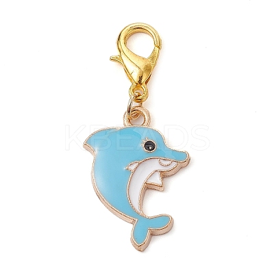 Dolphin Alloy Enamel Pendant Decorations HJEW-JM01622-1