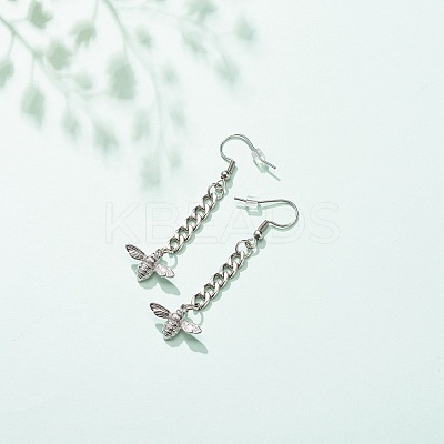 Curb Chains with Brass Charm Long Dangle Earrings EJEW-JE04963-02-1
