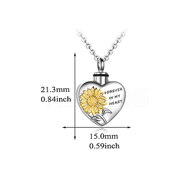 Alloy Heart with Sunflower Urn Ashes Pendant Necklace LS-BOTT-PW0002-015P-1