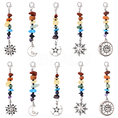 20Pcs 5 Style Natural & Synthetic Gemstone and Alloy Pendant Decorations HJEW-YW00155-1