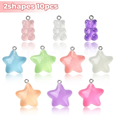 10Pcs 10 Styles Luminous Transparent Resin Pendants RESI-YW0001-80-1