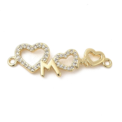 Heart Brass Micro Pave Clear Cubic Zirconia Connector Charmss KK-CJC0013-14B-G-RS-1
