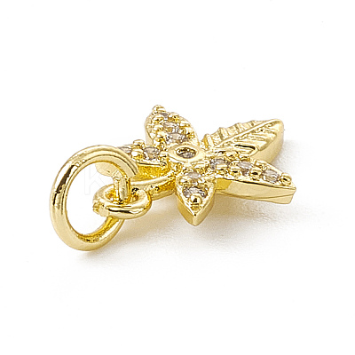 Brass Micro Pave Clear Cubic Zirconia Leaf Charms ZIRC-F132-42G-1