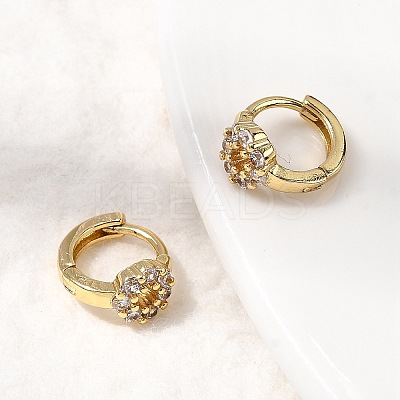 Flat Round Brass Micro Pave Clear Cubic Zirconia Hoop Earrings EJEW-H170-02G-1