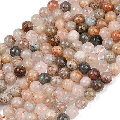 Natural Lodolite Quartz Beads Strands G-Z133-A02-8mm-01-1