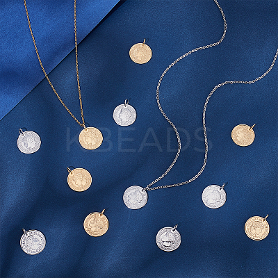 12Pcs 2 Colors 304 Stainless Steel Coin Pendants STAS-UN0064-48-1