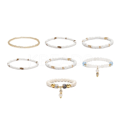 7Pcs 7 Style Natural Dyed Malaysia Jade & Agate & Glass Seed Beaded Stretch Bracelets Set BJEW-JB08892-02-1