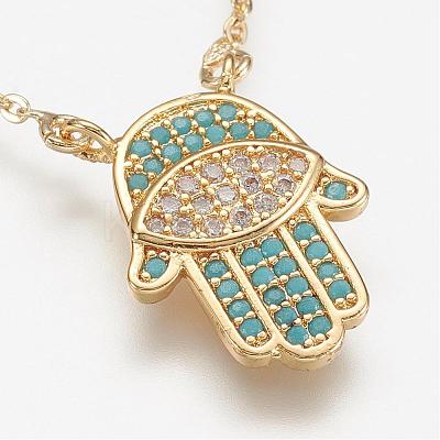 Brass Micro Pave Cubic Zirconia Pendant Necklaces NJEW-J051-13G-1