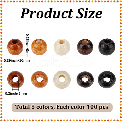 500Pcs 5 Colors Maple Wood Beads WOOD-GF0002-47-1
