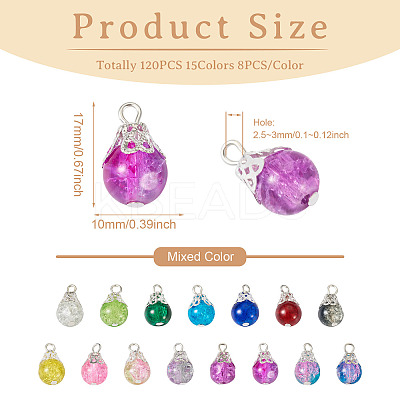 120Pcs 15 Colors Spray Painted Crackle Glass Pendants FIND-KS0001-29-1