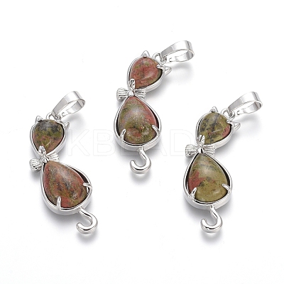 Natural Unakite Kitten Pendants G-J386-E16-1