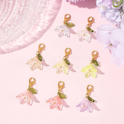 8Pcs 8 Colors Flower Acrylic Pendant Decorations HJEW-FS00034-02-1