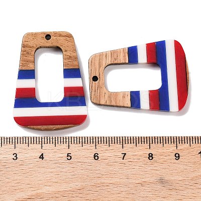 Independence Day Opaque Striped Resin & Walnut Wood Pendants RESI-U010-02O-1