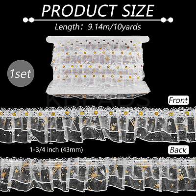 10 Yards Double Layer Polyester Pleated Lace Trim DIY-FG0006-46-1