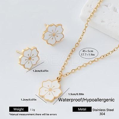 304 Stainless Steel Enamel Flower Pendant Necklace & Stud Earrings Set for Women BR4315-4-1