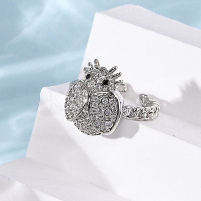 Brass Micro Pave Cubic Zirconia Adjustable Open Cuff Rings for Women RJEW-A072-01A-P-1