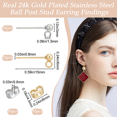 100Pcs 2 Style 304 Stainless Steel Ball Post Stud Earring Findings STAS-BBC0004-74-1