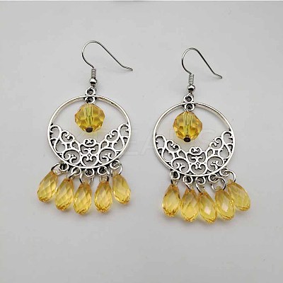 Bohemian Flower Tassel Alloy Pave Cubic Zirconia Dangle Earrings for Women TA8564-3-1