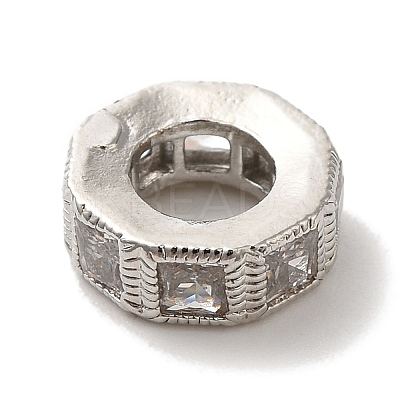 Octagon Brass Micro Pave Cubic Zirconia European Beads KK-C072-20P-1