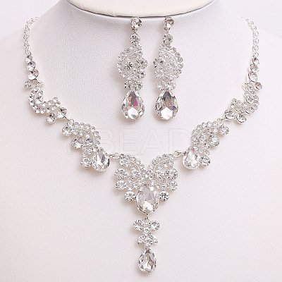 Teardrop & Moon Alloy Rhinestone Pendant Necklace & Stud Dangle Earring FS-WG0A8BD-04-1