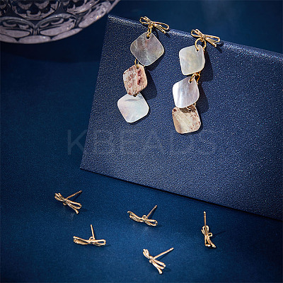 10Pcs Brass Bowknot Stud Earring Findings KK-BC0011-06-1