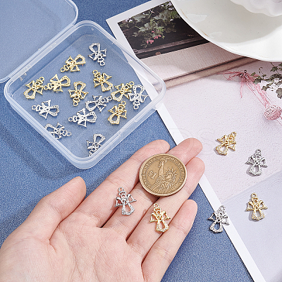 20Pcs 2 Colors Brass Micro Pave Cubic Zirconia Charms KK-PH0002-51-WH-1