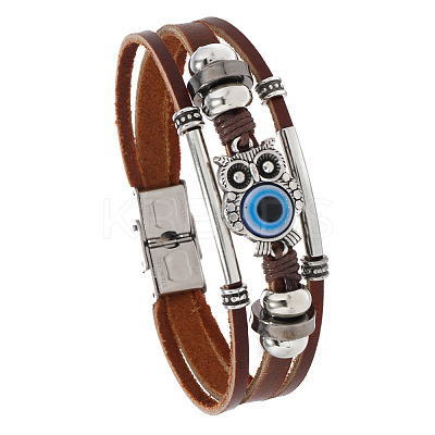 Owl with Evil Eye Link Multi-strand Bracelets LS-ANIM-PW0003-031-1