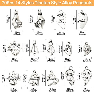70Pcs 14 Styles Tibetan Style Alloy Pendants FIND-CJ0001-88-1