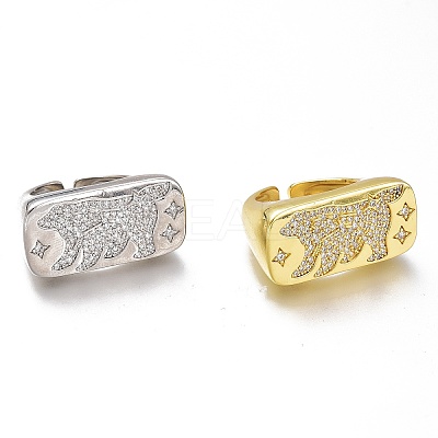 Adjustable Brass Micro Pave Clear Cubic Zirconia Open Cuff Rings ZIRC-I049-34-1