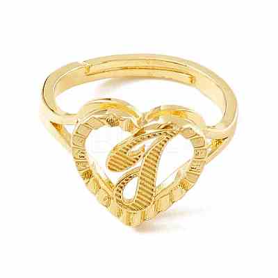 Real 18K Gold Plated Brass Alphabet Adjustable Rings RJEW-M139-18J-1