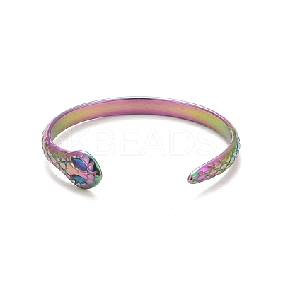 Ion Plating(IP) Rainbow Color 304 Stainless Steel Snake Wrap Open Cuff Ring for Women RJEW-C025-17M-1