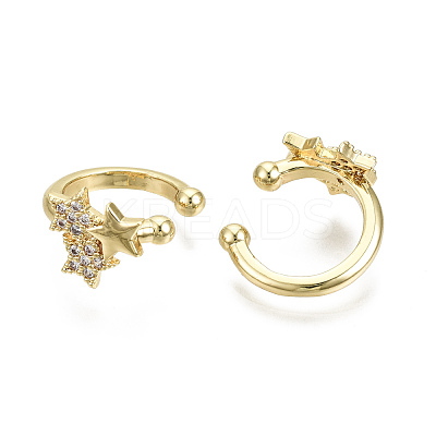 Brass Micro Pave Clear Cubic Zirconia Cuff Earrings EJEW-T046-23G-NF-1