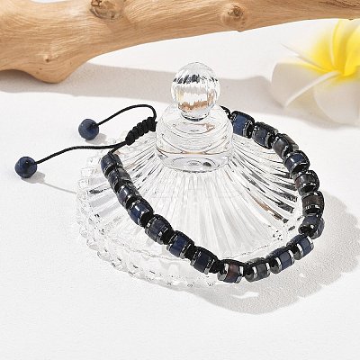 Adjustable Natural Sodalite and Non-magnetic Synthetic Hematite Braided Bead Bracelets BJEW-Z090-01C-1