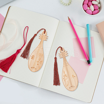 8Pcs 8 Style Ancient Musical Instrument Pipa Chinese Style Bookmark with Tassels for Book Lover AJEW-GO0001-13-1