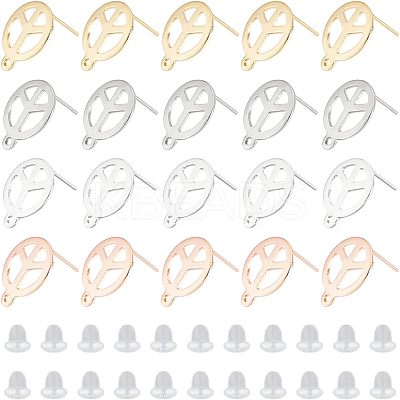 40Pcs 4 Colors 201 Stainless Steel Stud Earring Findings STAS-DC0009-82-1