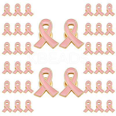 40Pcs Breast Cancer Awareness Pink Ribbon Enamel Pin JEWB-ME0001-22-1