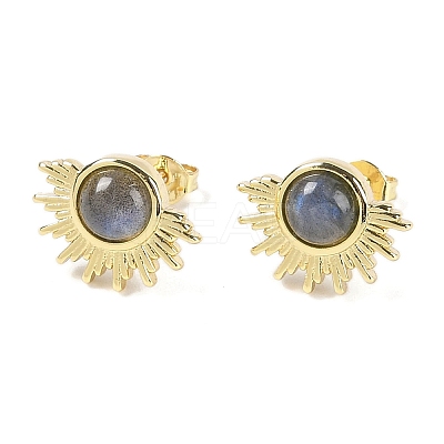 Natural Labradorite Stud Earrings EJEW-K288-01G-10-1