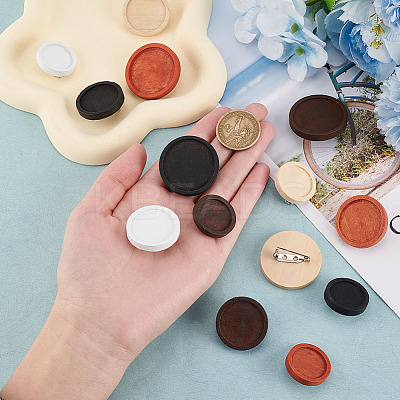 14Pcs 14 Styles Dyed Wood Brooch Cabochon Settings FIND-OC0003-20-1